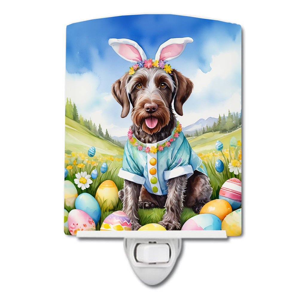 German Wirehaired Pointer Easter Egg Hunt Ceramic Night Light Compact, UL-Certified, Ideal for Bedroom, Bathroom, Nursery, Hallway, Kitchen, 6x4x3, Multicolor