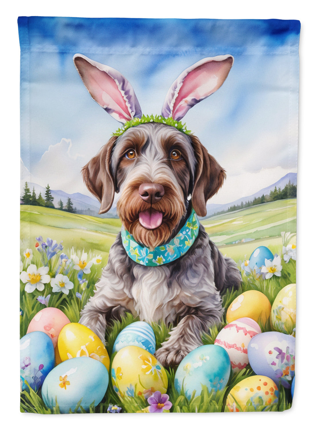 German Wirehaired Pointer Easter Egg Hunt House Flag 28x40 Porch Sleeve Pole Decorative Outside Yard Banner Artwork Wall Hanging, Polyester