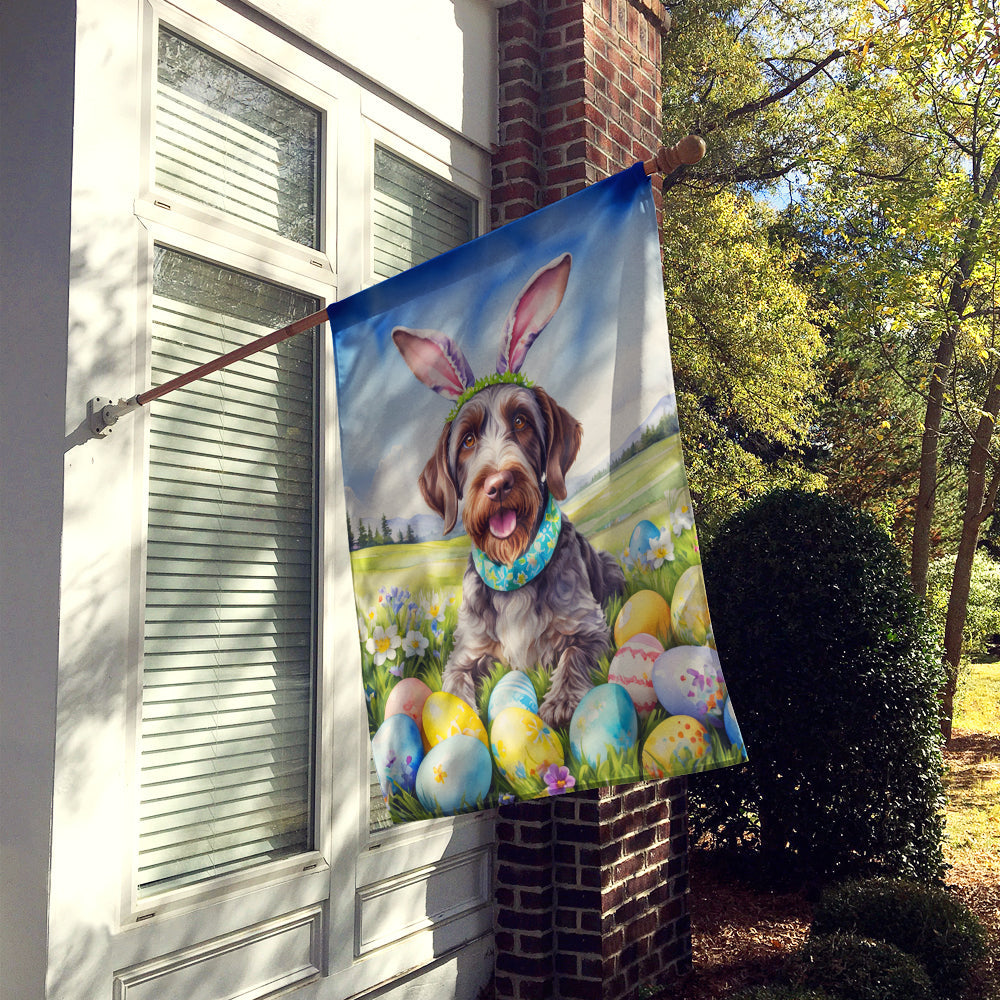 German Wirehaired Pointer Easter Egg Hunt House Flag 28x40 Porch Sleeve Pole Decorative Outside Yard Banner Artwork Wall Hanging, Polyester