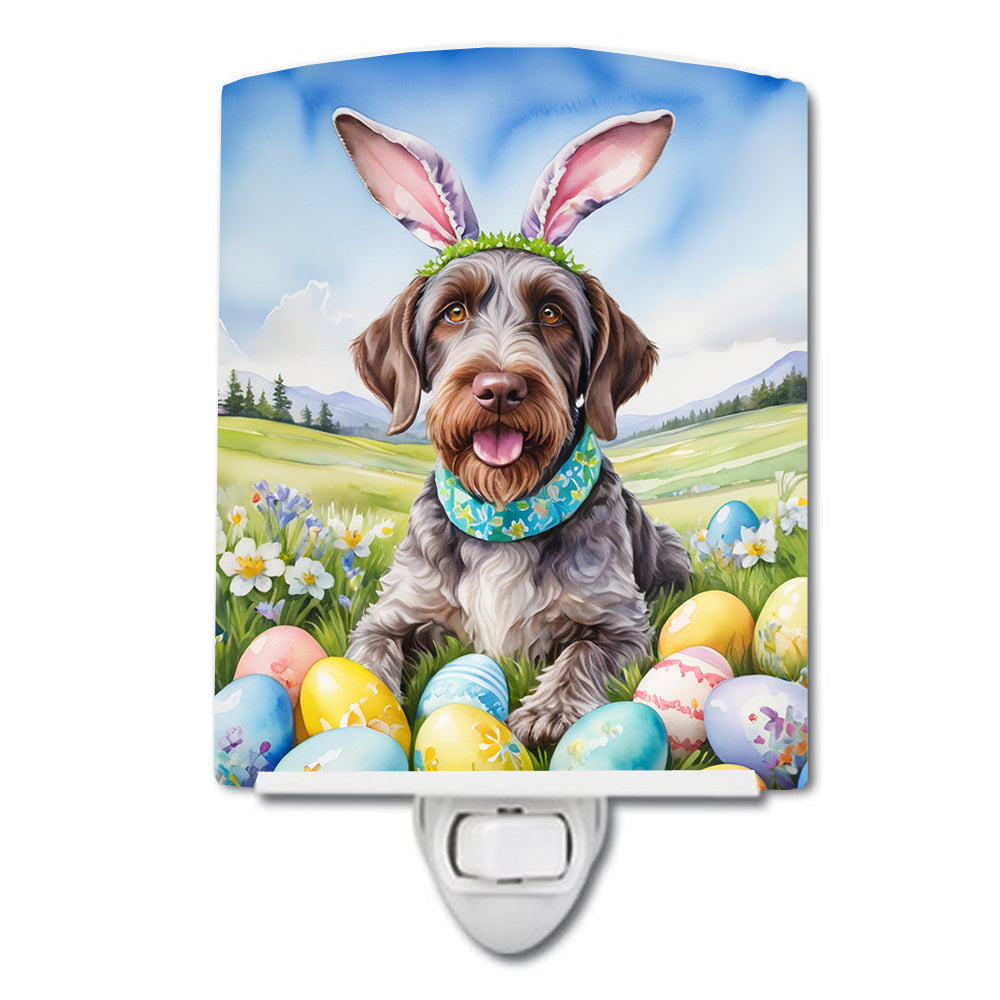 German Wirehaired Pointer Easter Egg Hunt Ceramic Night Light Compact, UL-Certified, Ideal for Bedroom, Bathroom, Nursery, Hallway, Kitchen, 6x4x3, Multicolor