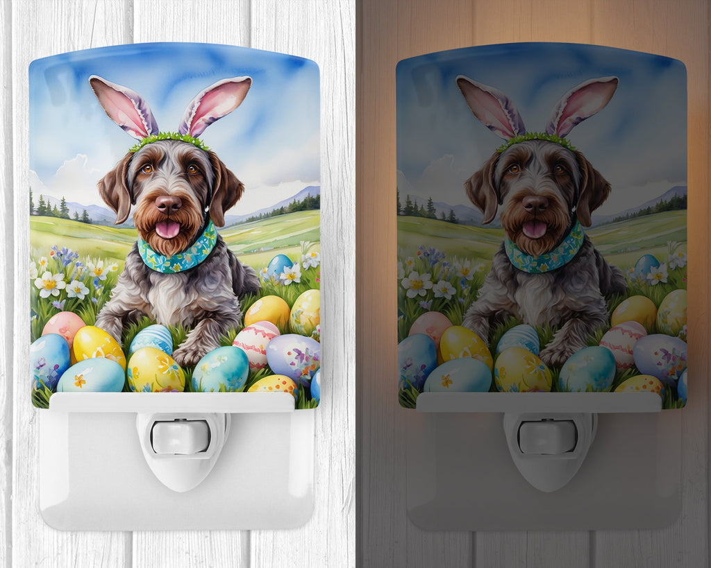 German Wirehaired Pointer Easter Egg Hunt Ceramic Night Light Compact, UL-Certified, Ideal for Bedroom, Bathroom, Nursery, Hallway, Kitchen, 6x4x3, Multicolor