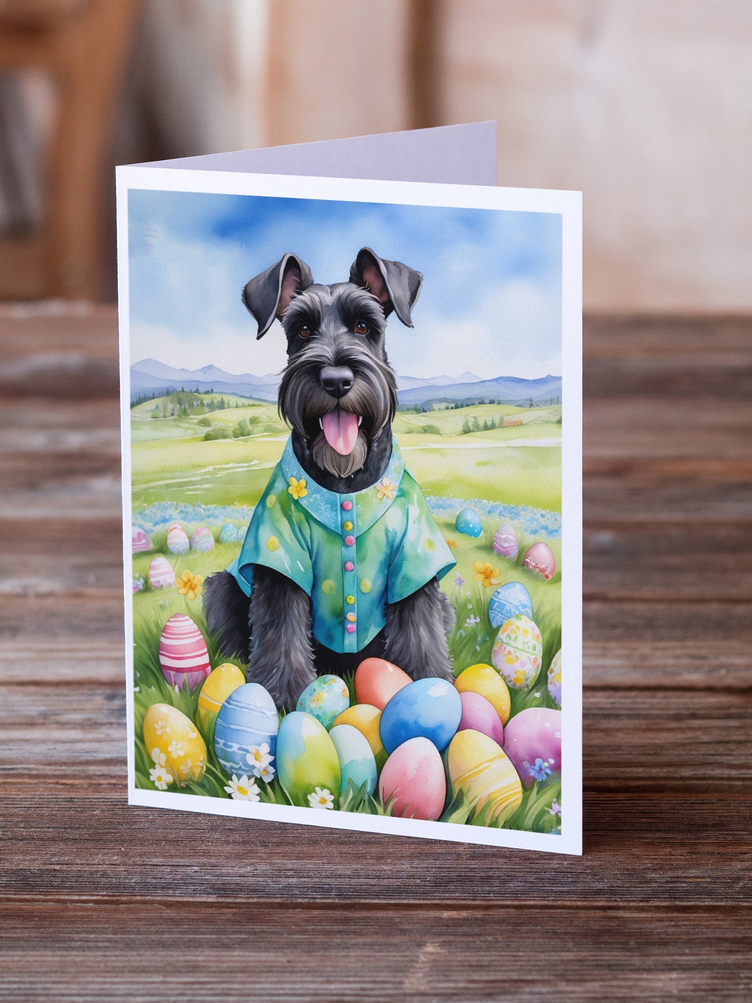 Giant Schnauzer Easter Egg Hunt Greeting Cards Pack of 8 Blank Cards with Envelopes Whimsical A7 Size 5x7