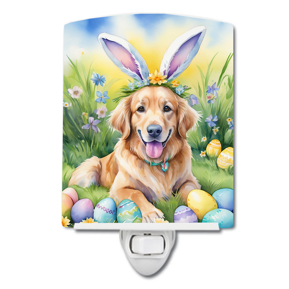 Golden Retriever Easter Egg Hunt Ceramic Night Light Compact, UL-Certified, Ideal for Bedroom, Bathroom, Nursery, Hallway, Kitchen, 6x4x3, Multicolor