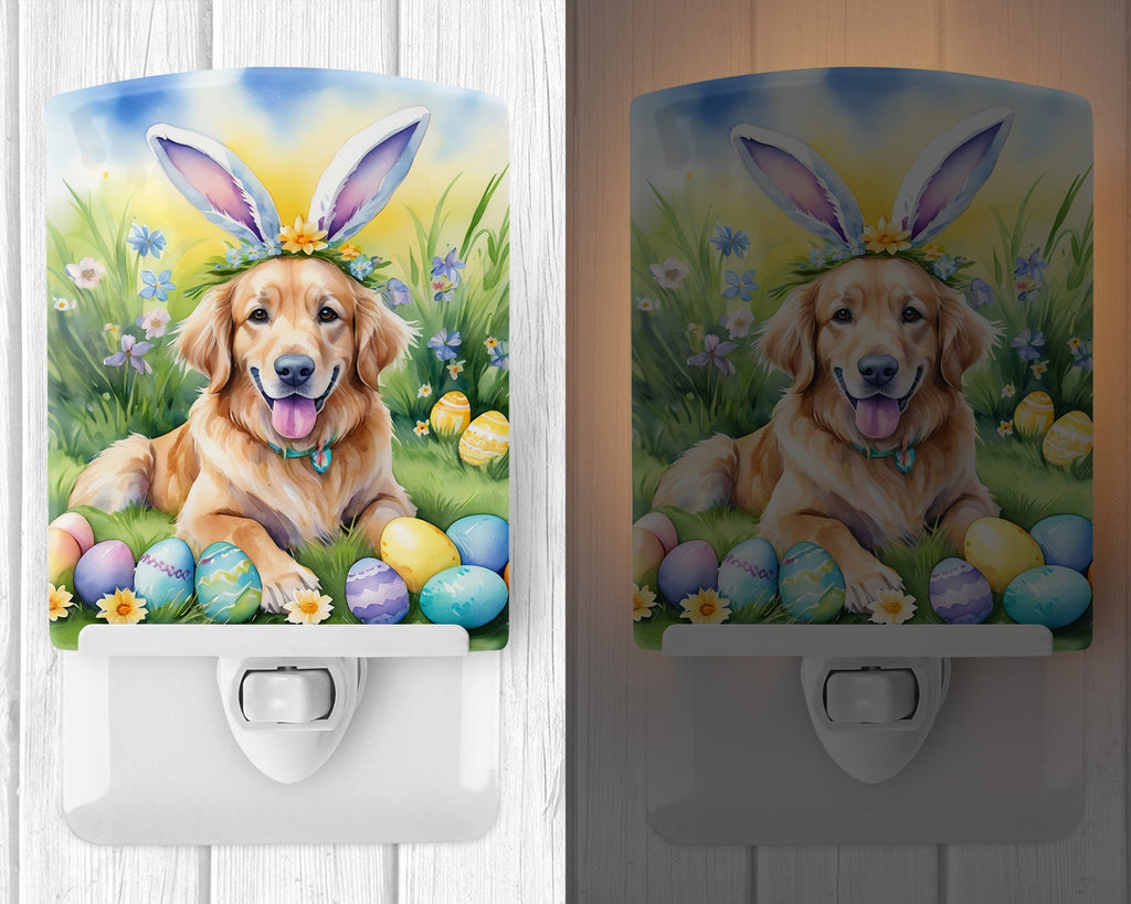 Golden Retriever Easter Egg Hunt Ceramic Night Light Compact, UL-Certified, Ideal for Bedroom, Bathroom, Nursery, Hallway, Kitchen, 6x4x3, Multicolor