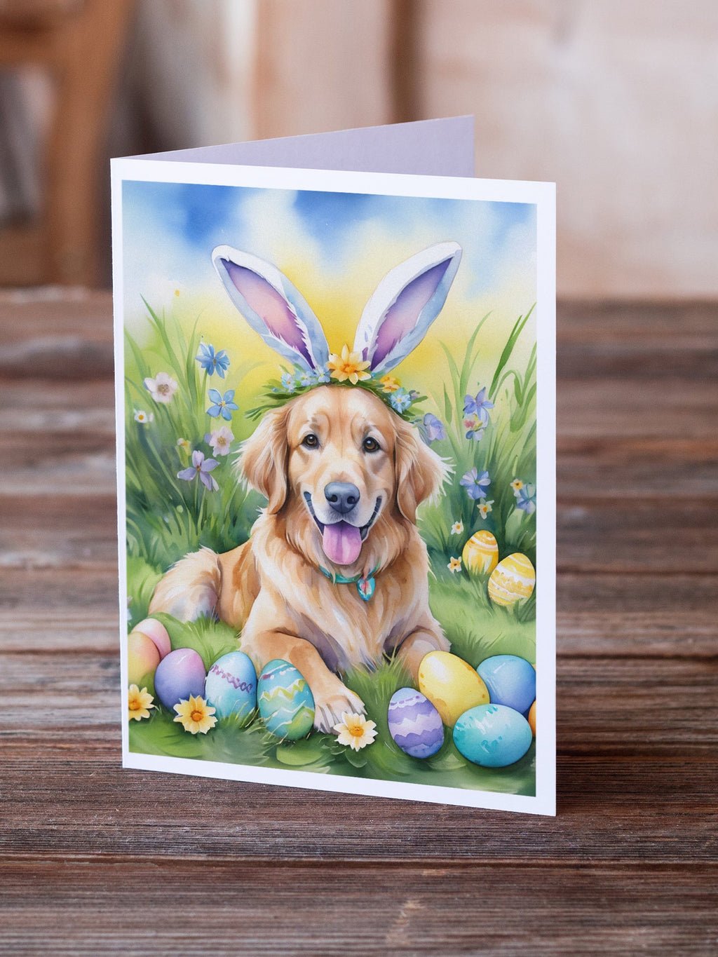 Golden Retriever Easter Egg Hunt Greeting Cards Pack of 8 Blank Cards with Envelopes Whimsical A7 Size 5x7