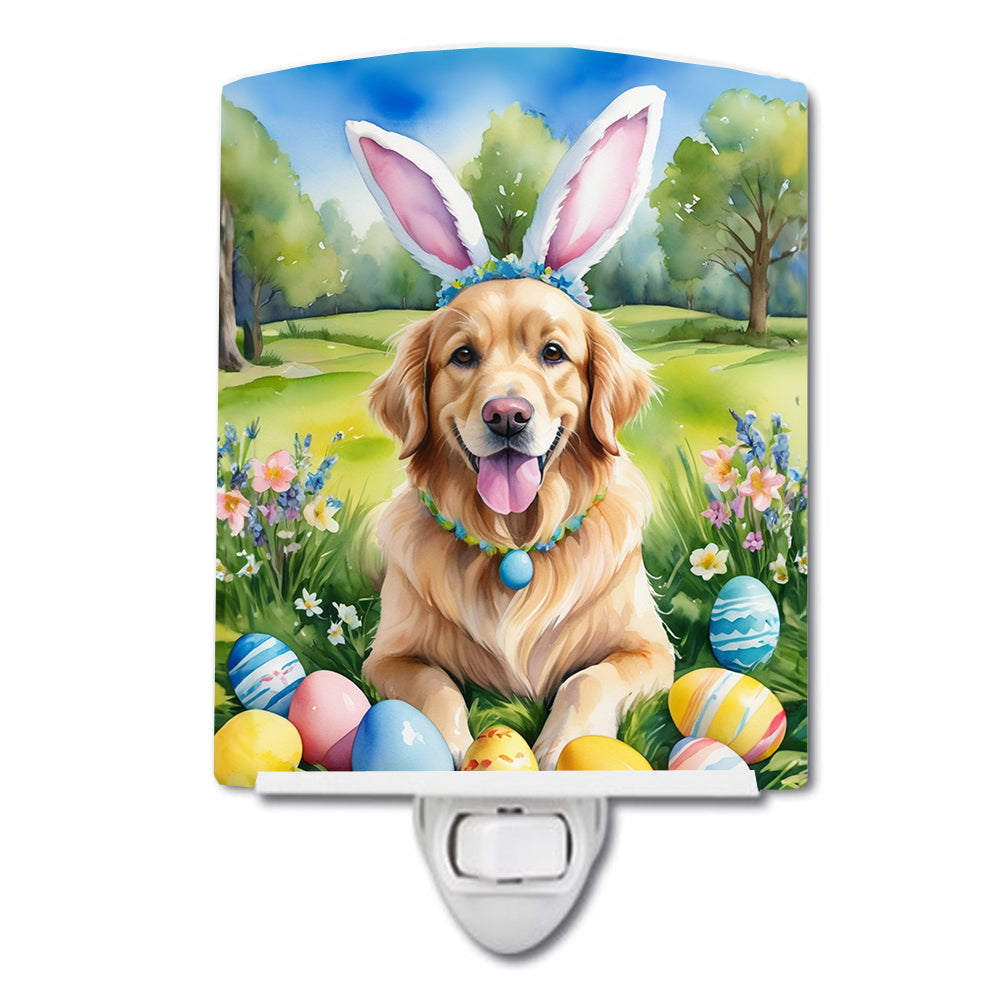 Golden Retriever Easter Egg Hunt Ceramic Night Light Compact, UL-Certified, Ideal for Bedroom, Bathroom, Nursery, Hallway, Kitchen, 6x4x3, Multicolor