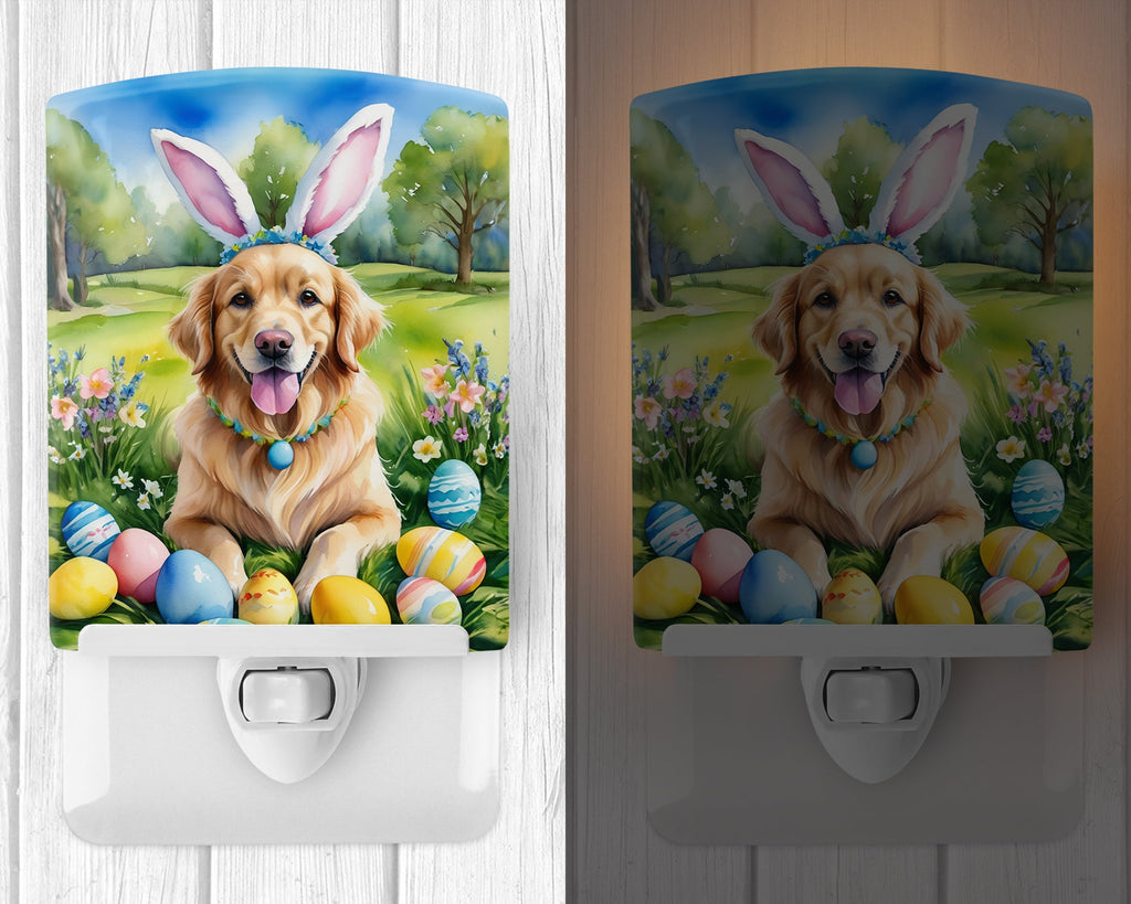Golden Retriever Easter Egg Hunt Ceramic Night Light Compact, UL-Certified, Ideal for Bedroom, Bathroom, Nursery, Hallway, Kitchen, 6x4x3, Multicolor