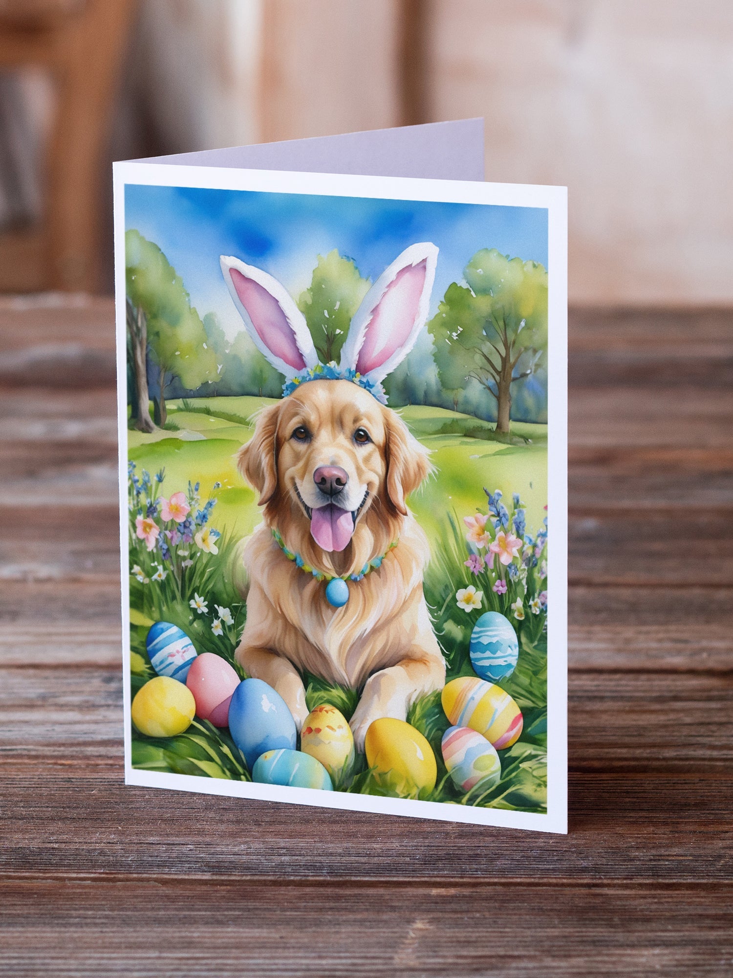 Golden Retriever Easter Egg Hunt Greeting Cards Pack of 8 Blank Cards with Envelopes Whimsical A7 Size 5x7