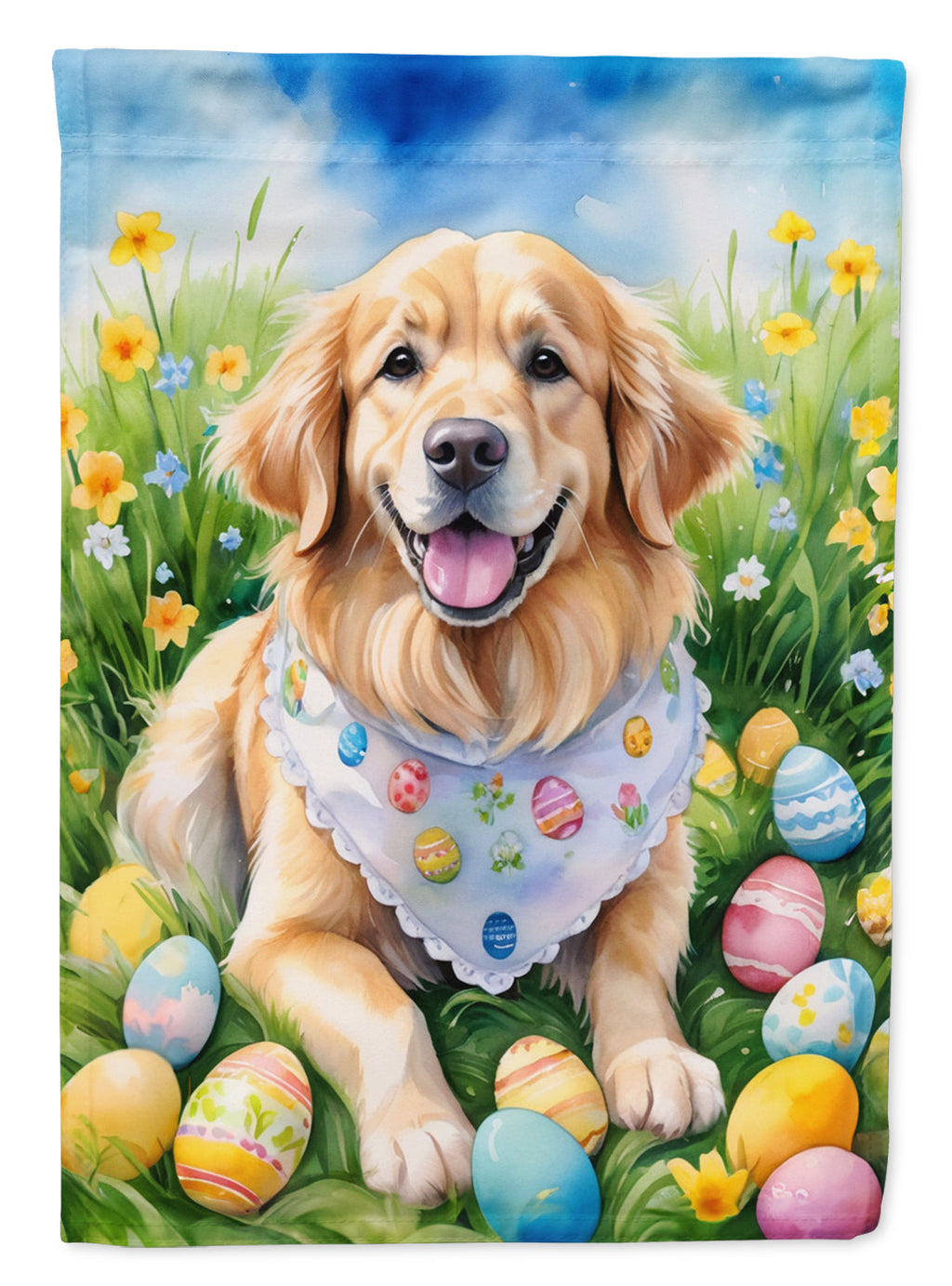 Golden Retriever Easter Egg Hunt House Flag 28x40 Porch Sleeve Pole Decorative Outside Yard Banner Artwork Wall Hanging, Polyester