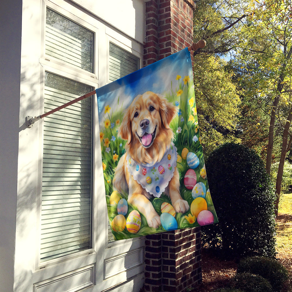 Golden Retriever Easter Egg Hunt House Flag 28x40 Porch Sleeve Pole Decorative Outside Yard Banner Artwork Wall Hanging, Polyester