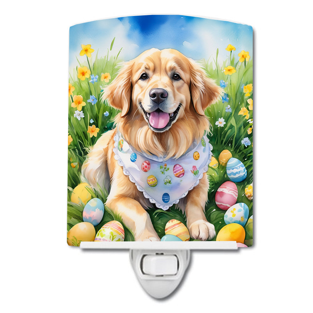 Golden Retriever Easter Egg Hunt Ceramic Night Light Compact, UL-Certified, Ideal for Bedroom, Bathroom, Nursery, Hallway, Kitchen, 6x4x3, Multicolor