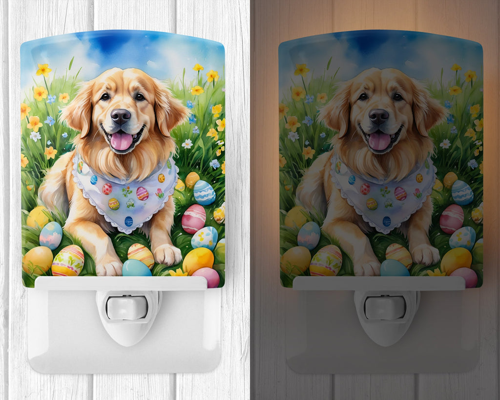 Golden Retriever Easter Egg Hunt Ceramic Night Light Compact, UL-Certified, Ideal for Bedroom, Bathroom, Nursery, Hallway, Kitchen, 6x4x3, Multicolor