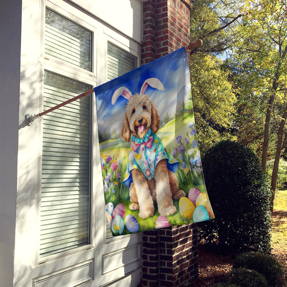 Goldendoodle Easter Egg Hunt House Flag 28x40 Porch Sleeve Pole Decorative Outside Yard Banner Artwork Wall Hanging, Polyester