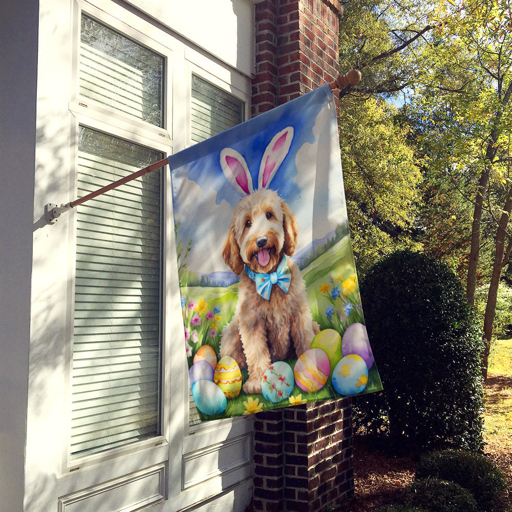 Goldendoodle Easter Egg Hunt House Flag 28x40 Porch Sleeve Pole Decorative Outside Yard Banner Artwork Wall Hanging, Polyester