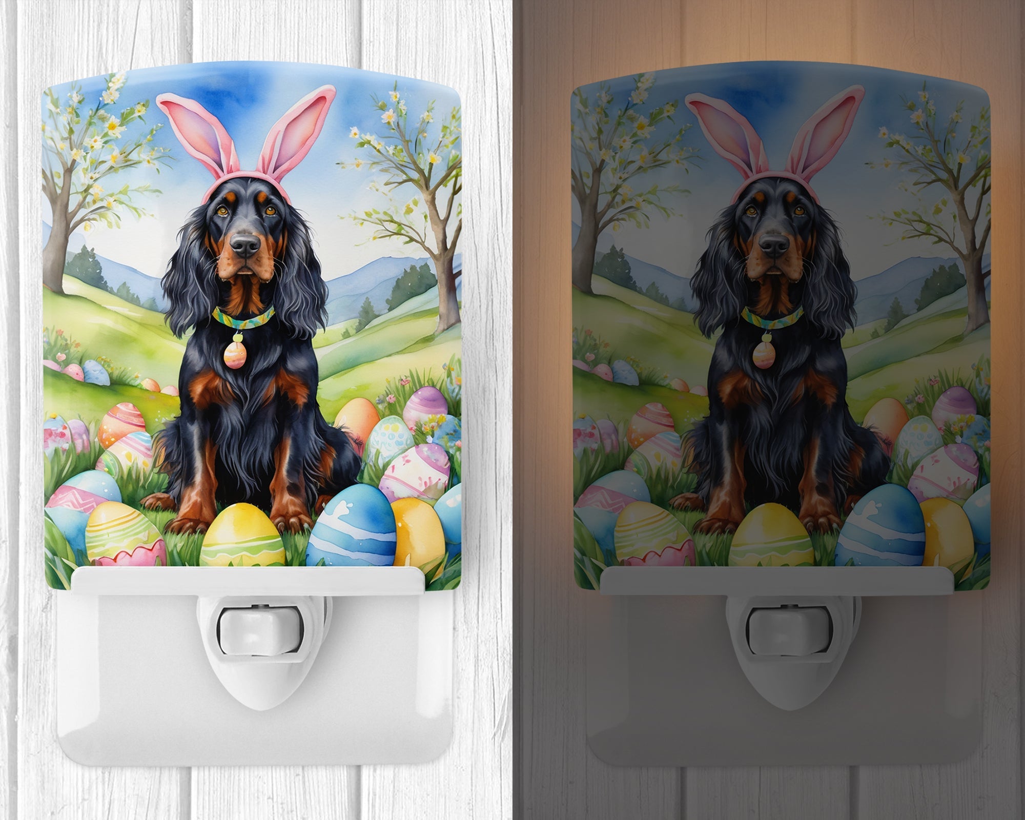 Gordon Setter Easter Egg Hunt Ceramic Night Light Compact, UL-Certified, Ideal for Bedroom, Bathroom, Nursery, Hallway, Kitchen, 6x4x3, Multicolor