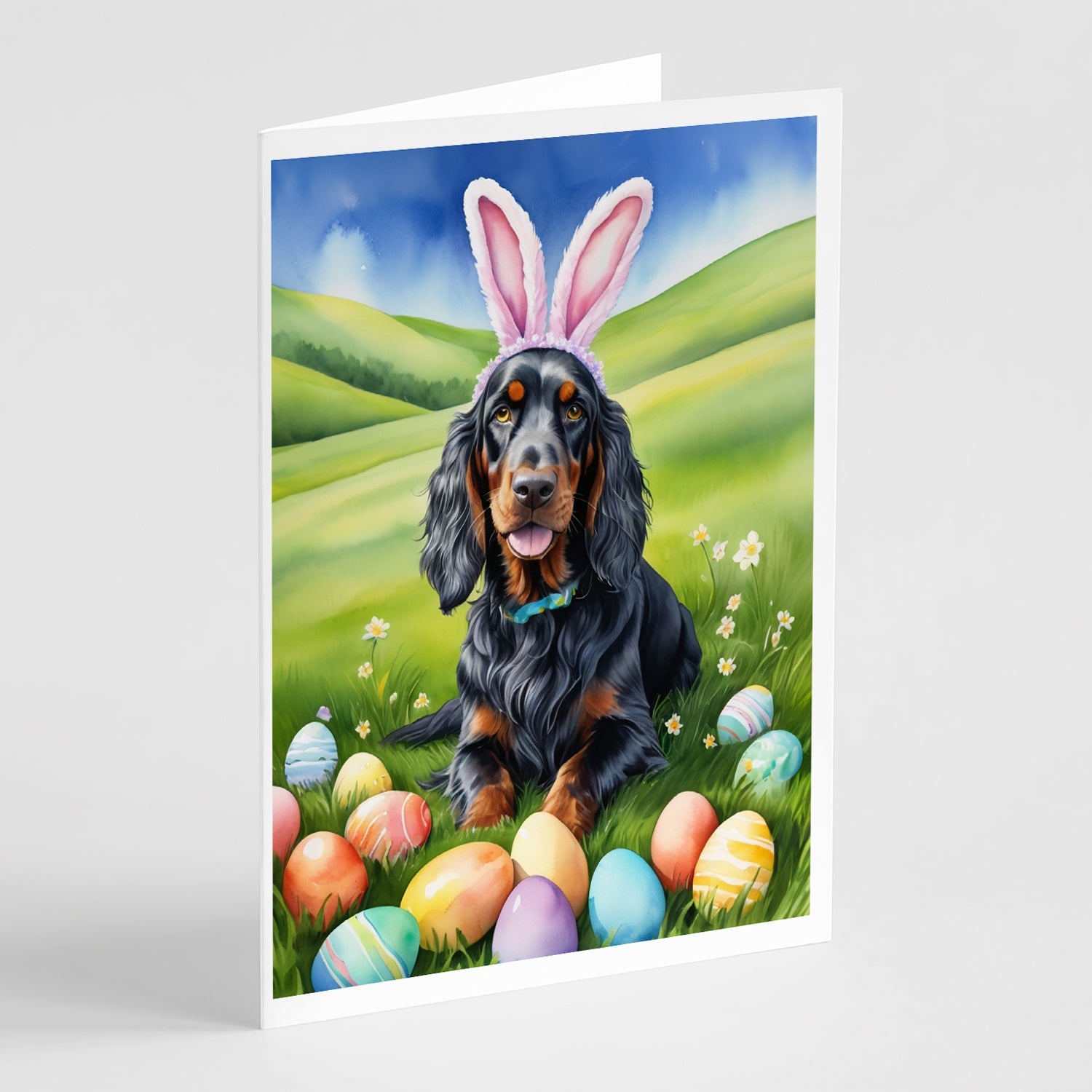 Gordon Setter Easter Egg Hunt Greeting Cards Pack of 8 Blank Cards with Envelopes Whimsical A7 Size 5x7
