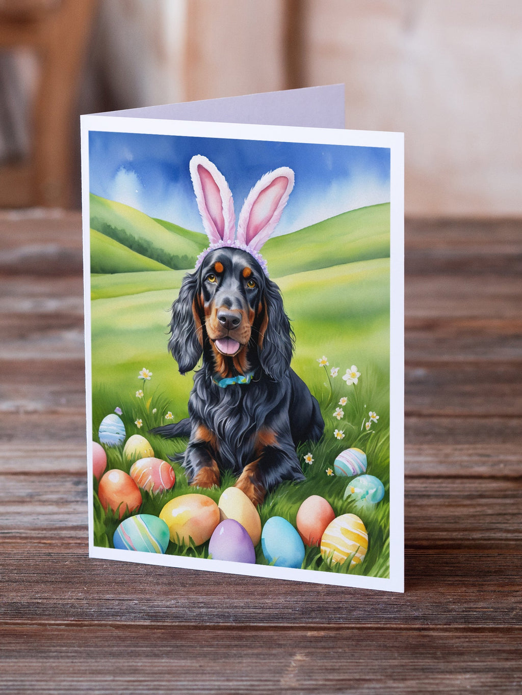 Gordon Setter Easter Egg Hunt Greeting Cards Pack of 8 Blank Cards with Envelopes Whimsical A7 Size 5x7
