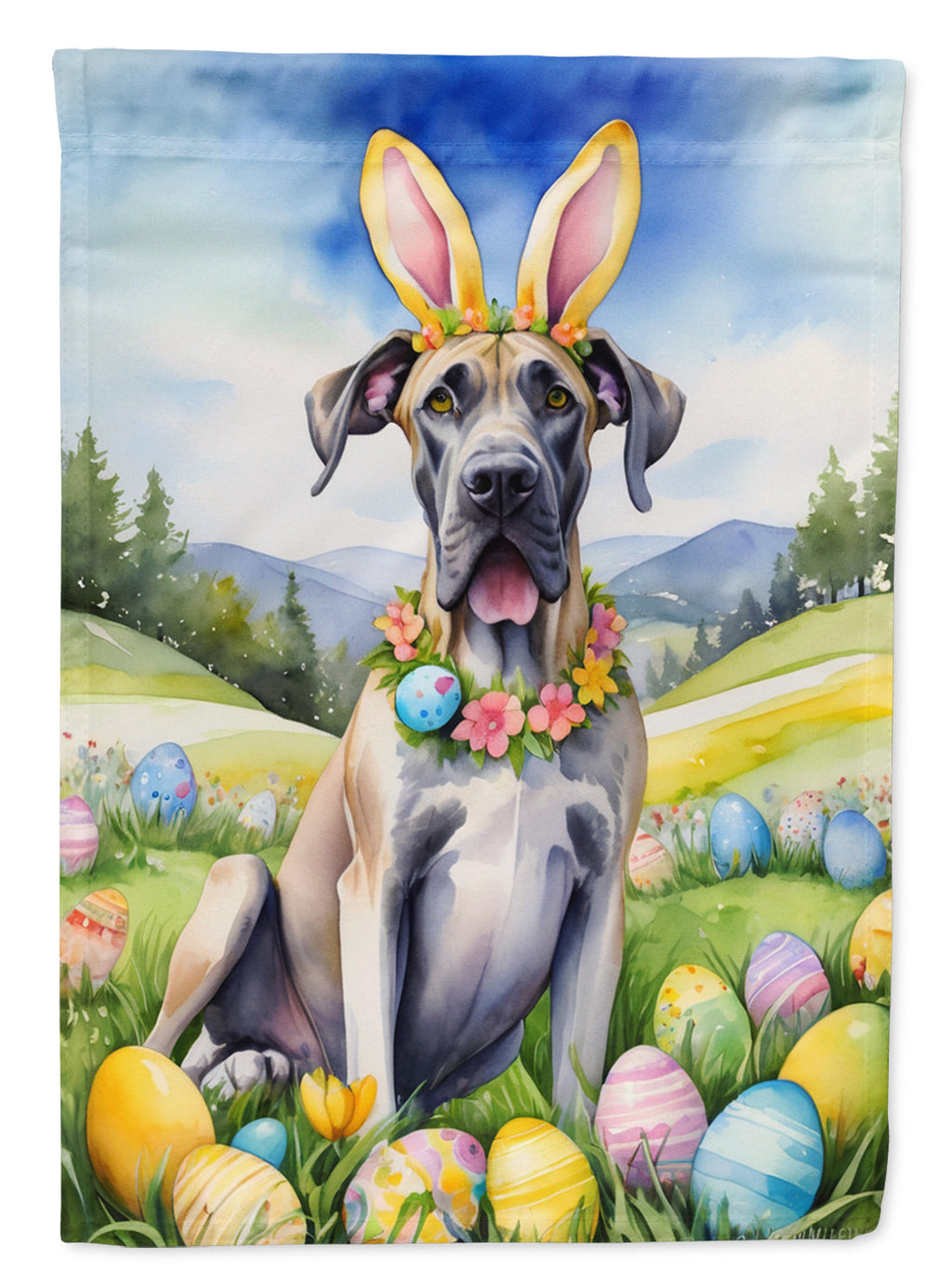 Great Dane Easter Egg Hunt House Flag 28x40 Porch Sleeve Pole Decorative Outside Yard Banner Artwork Wall Hanging, Polyester