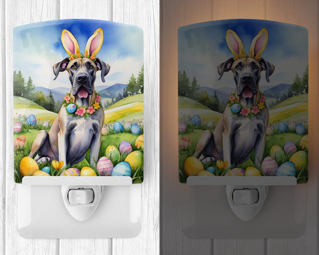 Great Dane Easter Egg Hunt Ceramic Night Light Compact, UL-Certified, Ideal for Bedroom, Bathroom, Nursery, Hallway, Kitchen, 6x4x3, Multicolor