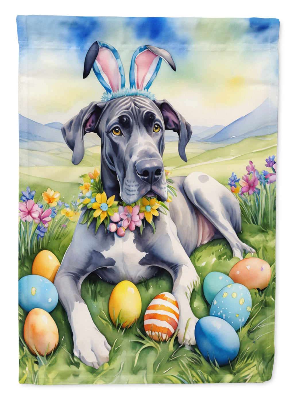 Great Dane Easter Egg Hunt House Flag 28x40 Porch Sleeve Pole Decorative Outside Yard Banner Artwork Wall Hanging, Polyester
