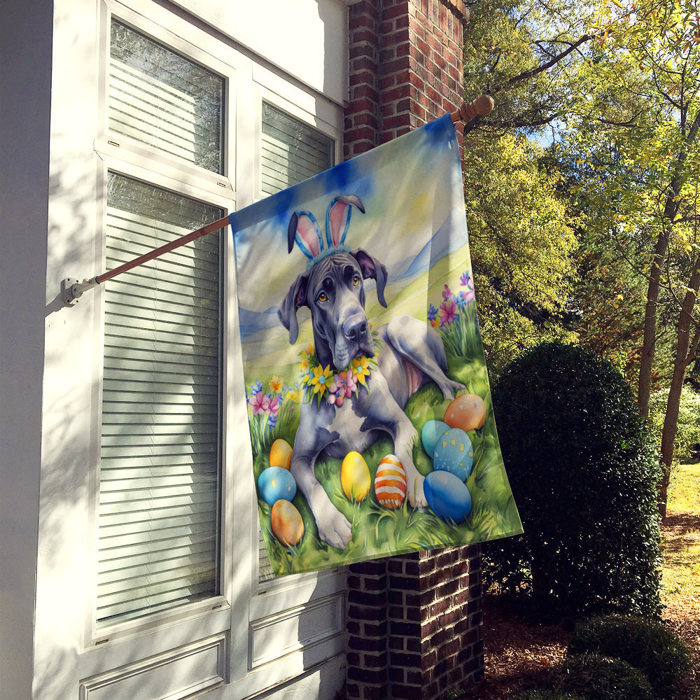 Great Dane Easter Egg Hunt House Flag 28x40 Porch Sleeve Pole Decorative Outside Yard Banner Artwork Wall Hanging, Polyester