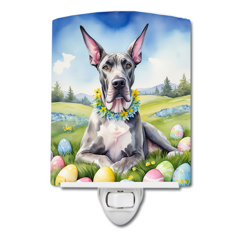 Great Dane Easter Egg Hunt Ceramic Night Light Compact, UL-Certified, Ideal for Bedroom, Bathroom, Nursery, Hallway, Kitchen, 6x4x3, Multicolor