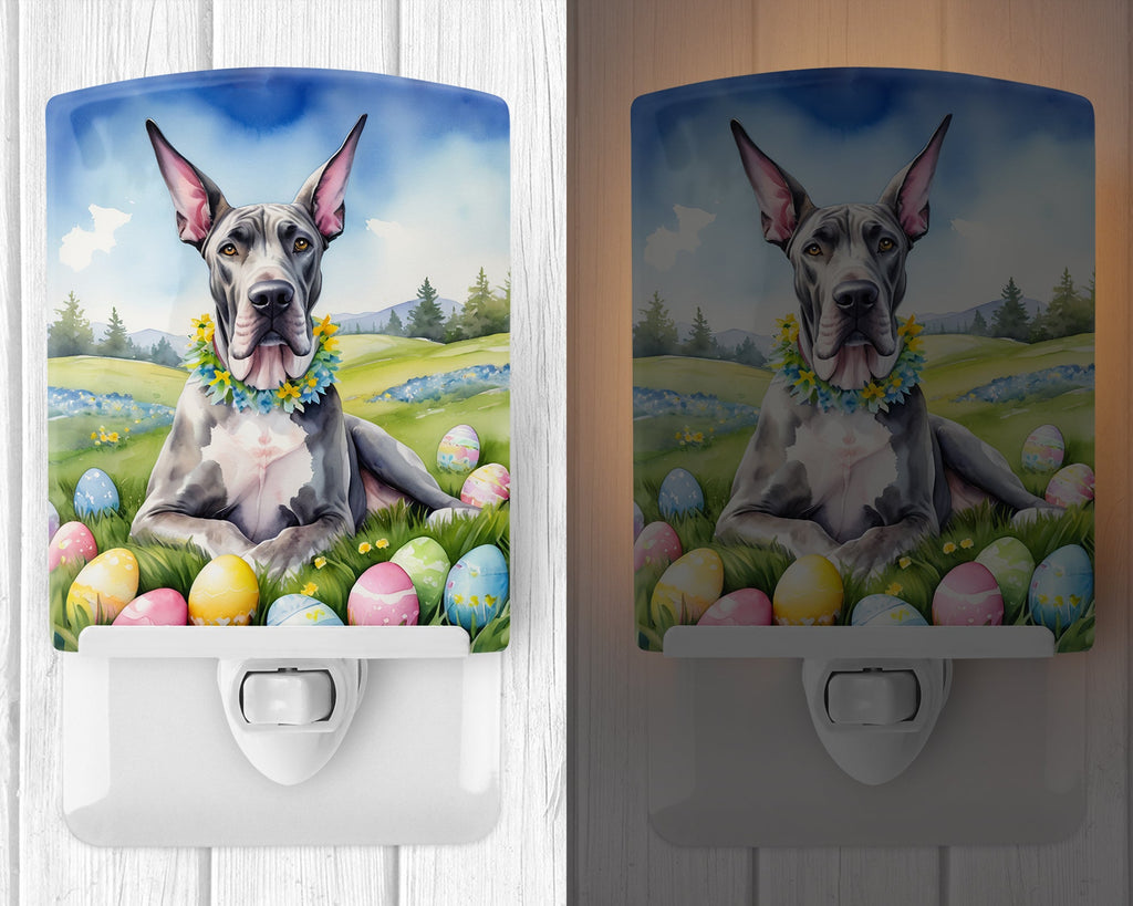 Great Dane Easter Egg Hunt Ceramic Night Light Compact, UL-Certified, Ideal for Bedroom, Bathroom, Nursery, Hallway, Kitchen, 6x4x3, Multicolor
