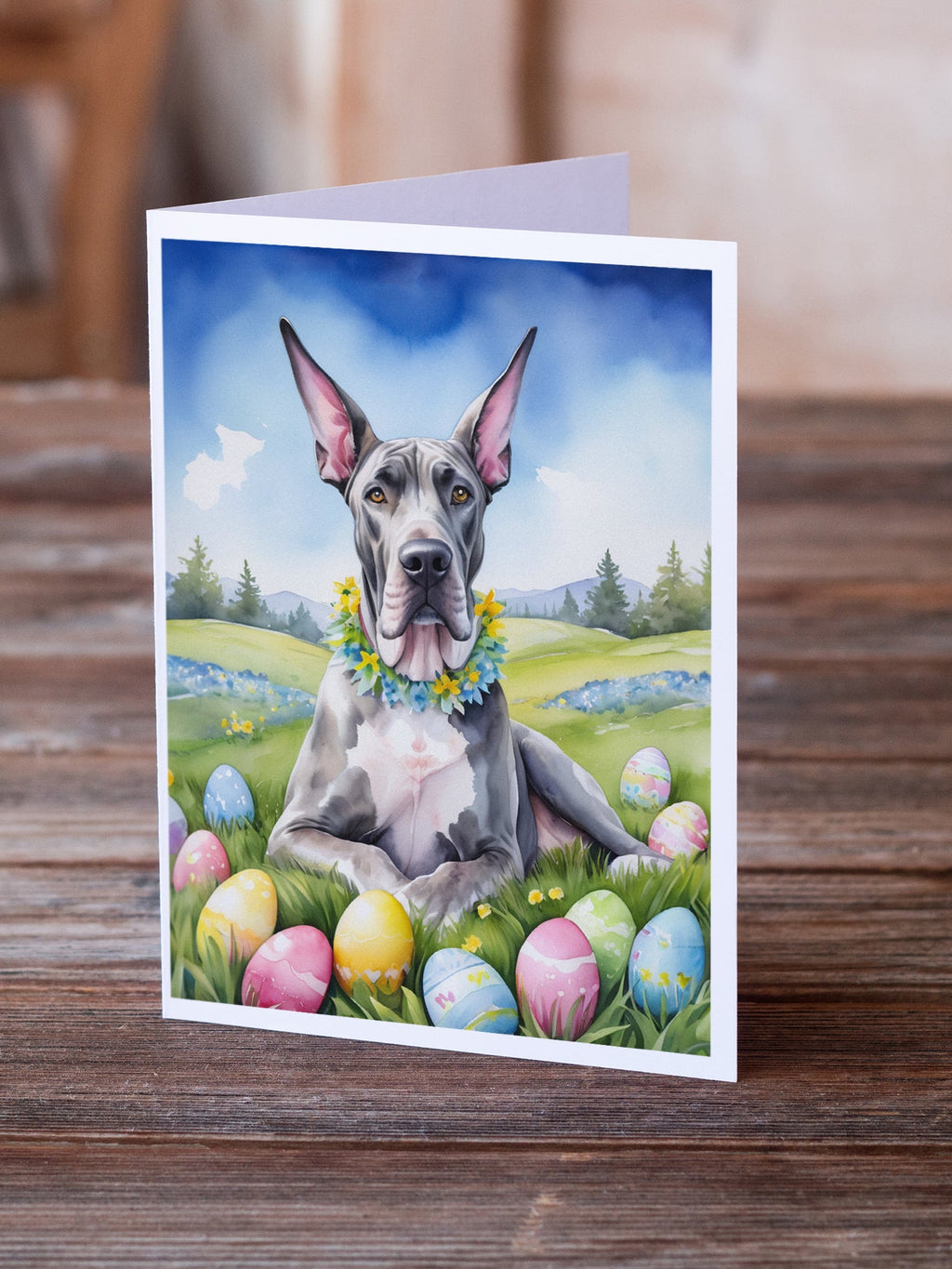 Great Dane Easter Egg Hunt Greeting Cards Pack of 8 Blank Cards with Envelopes Whimsical A7 Size 5x7