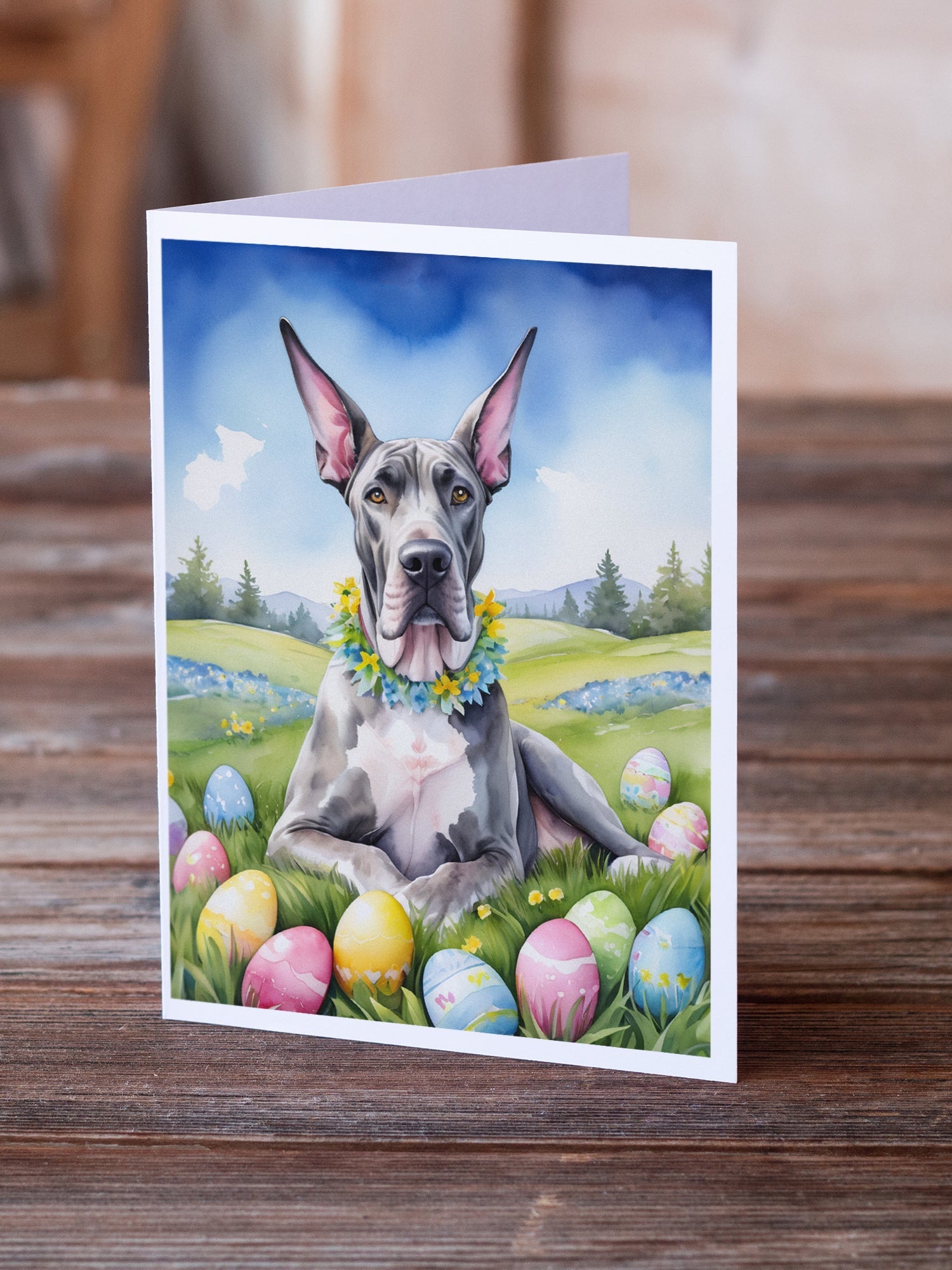 Great Dane Easter Egg Hunt Greeting Cards Pack of 8 Blank Cards with Envelopes Whimsical A7 Size 5x7