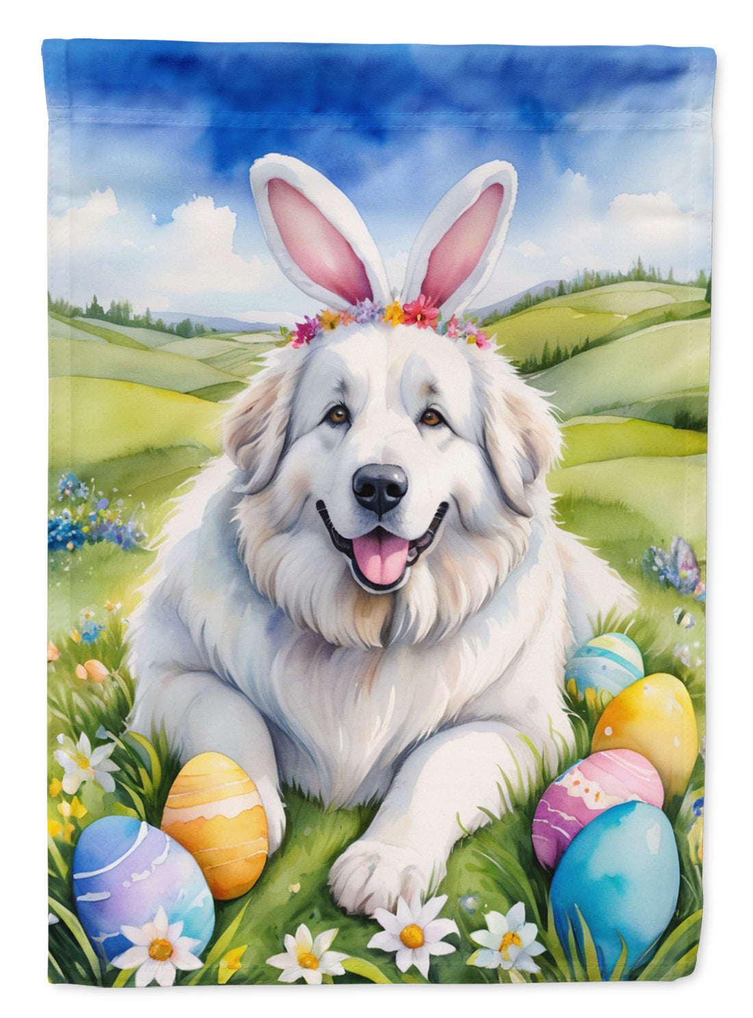 Great Pyrenees Easter Egg Hunt House Flag 28x40 Porch Sleeve Pole Decorative Outside Yard Banner Artwork Wall Hanging, Polyester