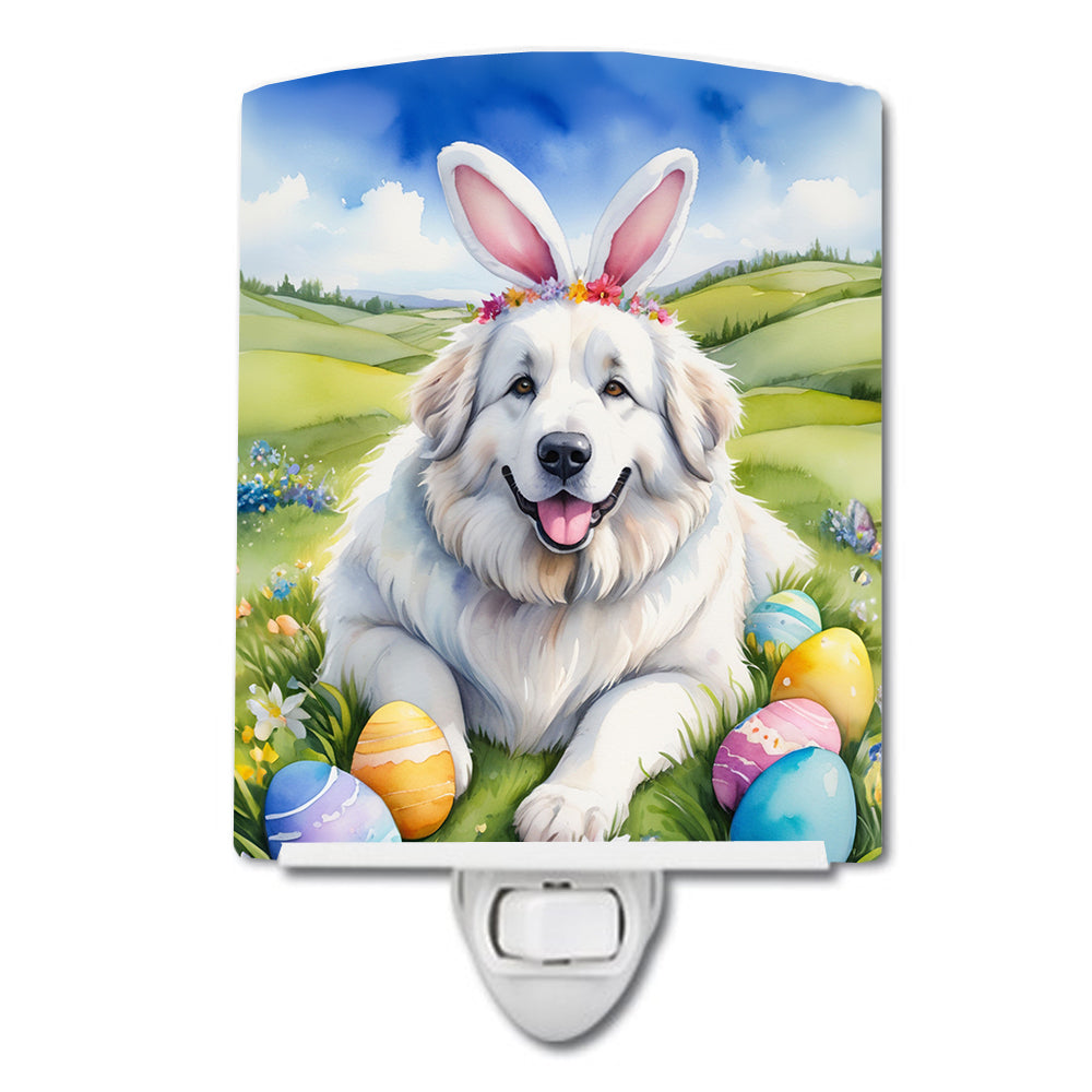 Great Pyrenees Easter Egg Hunt Ceramic Night Light Compact, UL-Certified, Ideal for Bedroom, Bathroom, Nursery, Hallway, Kitchen, 6x4x3, Multicolor