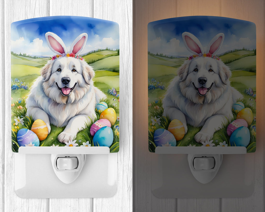 Great Pyrenees Easter Egg Hunt Ceramic Night Light Compact, UL-Certified, Ideal for Bedroom, Bathroom, Nursery, Hallway, Kitchen, 6x4x3, Multicolor