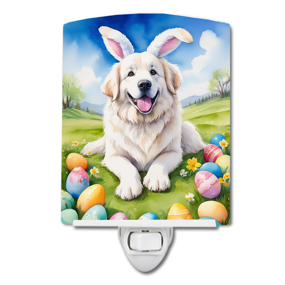 Great Pyrenees Easter Egg Hunt Ceramic Night Light Compact, UL-Certified, Ideal for Bedroom, Bathroom, Nursery, Hallway, Kitchen, 6x4x3, Multicolor