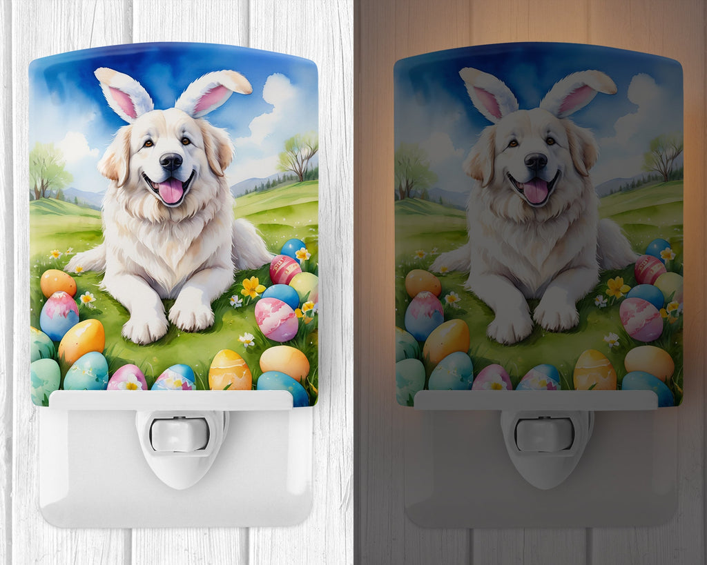 Great Pyrenees Easter Egg Hunt Ceramic Night Light Compact, UL-Certified, Ideal for Bedroom, Bathroom, Nursery, Hallway, Kitchen, 6x4x3, Multicolor