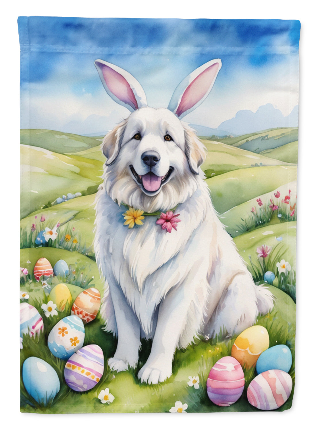 Great Pyrenees Easter Egg Hunt House Flag 28x40 Porch Sleeve Pole Decorative Outside Yard Banner Artwork Wall Hanging, Polyester
