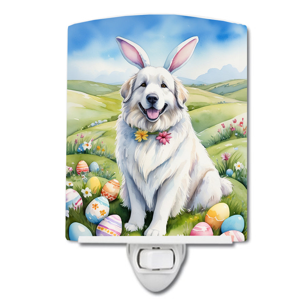 Great Pyrenees Easter Egg Hunt Ceramic Night Light Compact, UL-Certified, Ideal for Bedroom, Bathroom, Nursery, Hallway, Kitchen, 6x4x3, Multicolor