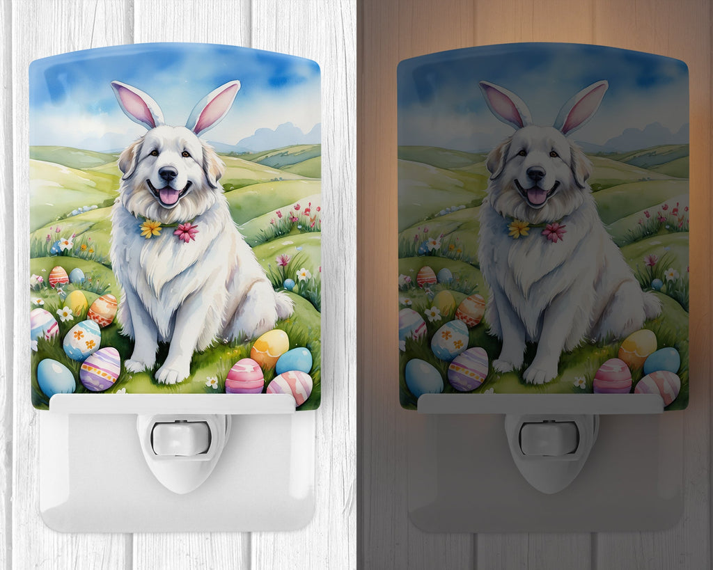 Great Pyrenees Easter Egg Hunt Ceramic Night Light Compact, UL-Certified, Ideal for Bedroom, Bathroom, Nursery, Hallway, Kitchen, 6x4x3, Multicolor