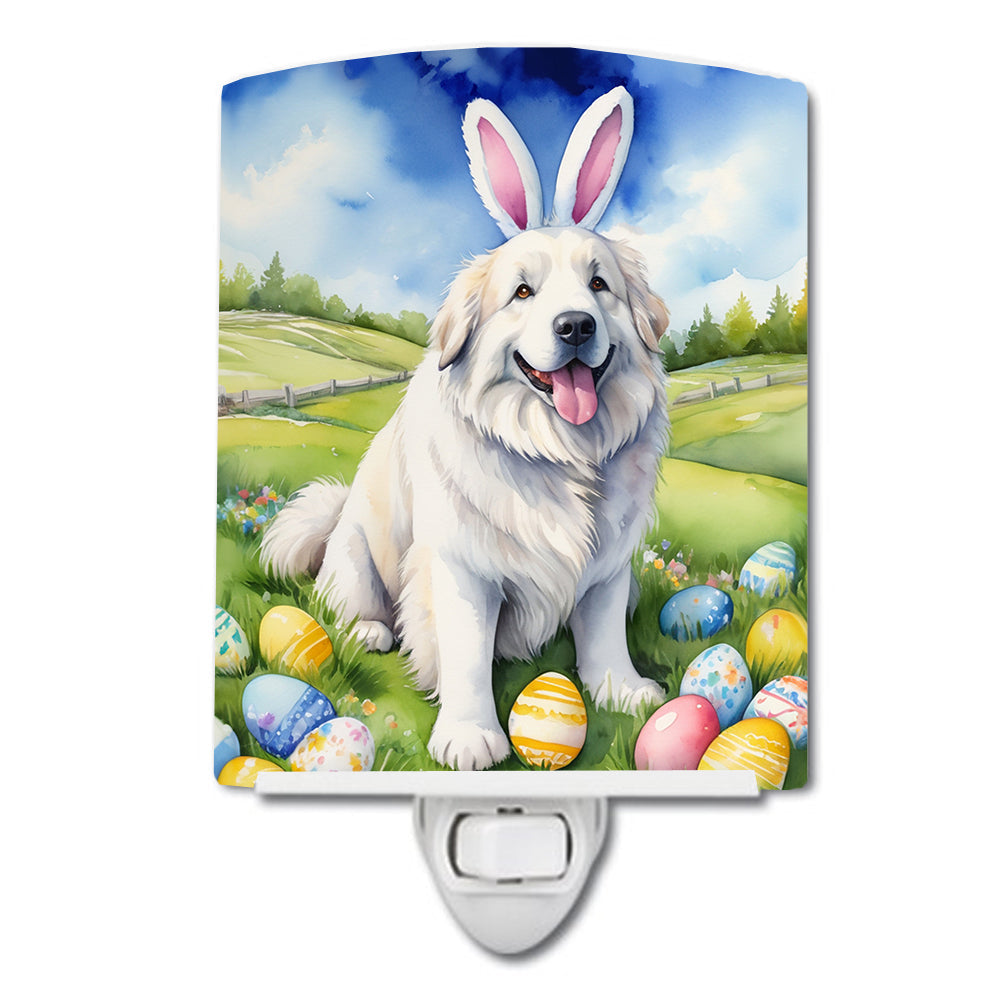 Great Pyrenees Easter Egg Hunt Ceramic Night Light Compact, UL-Certified, Ideal for Bedroom, Bathroom, Nursery, Hallway, Kitchen, 6x4x3, Multicolor