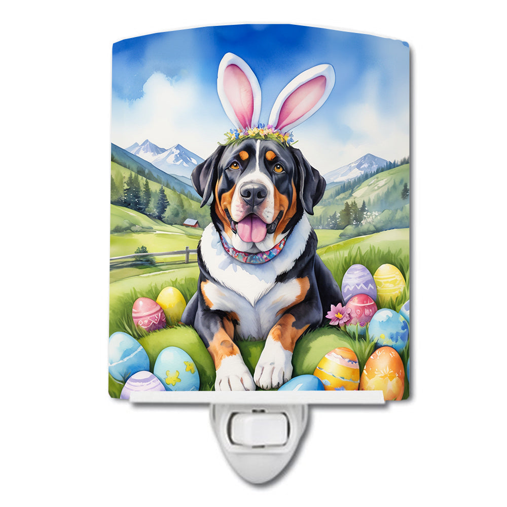 Greater Swiss Mountain Dog Easter Egg Hunt Ceramic Night Light Compact, UL-Certified, Ideal for Bedroom, Bathroom, Nursery, Hallway, Kitchen, 6x4x3, Multicolor