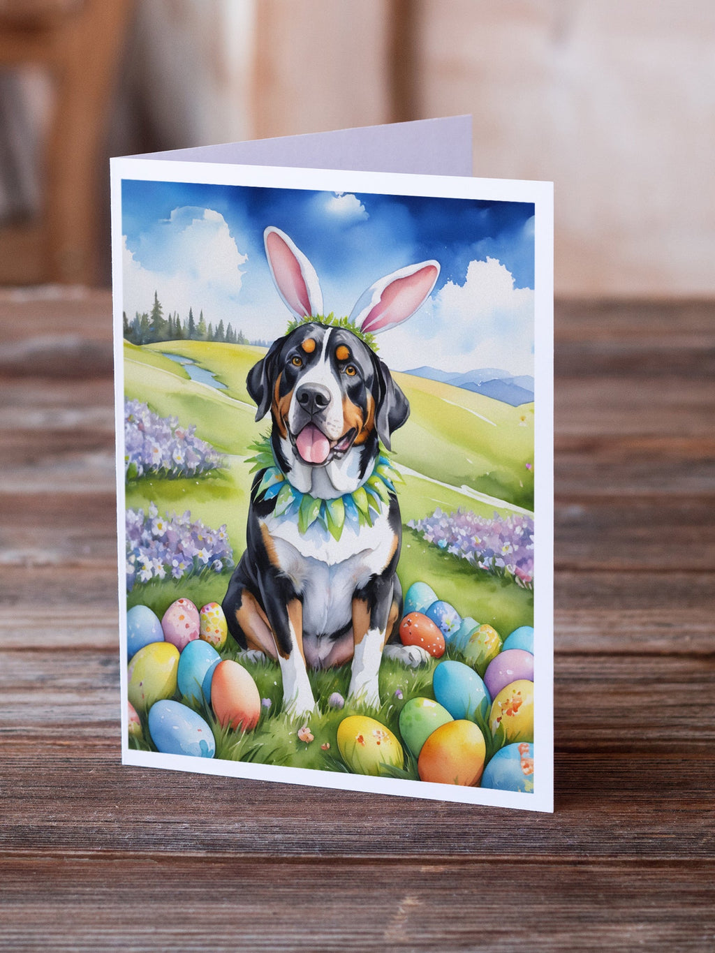 Greater Swiss Mountain Dog Easter Egg Hunt Greeting Cards Pack of 8 Blank Cards with Envelopes Whimsical A7 Size 5x7