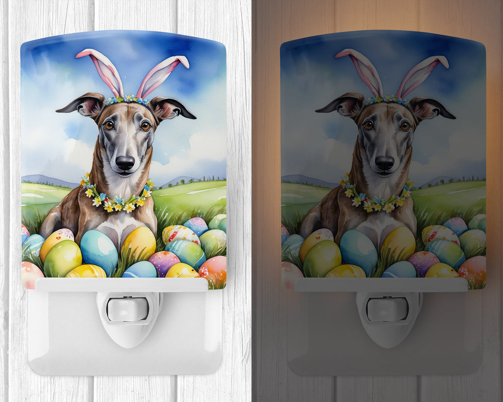 Greyhound Easter Egg Hunt Ceramic Night Light Compact, UL-Certified, Ideal for Bedroom, Bathroom, Nursery, Hallway, Kitchen, 6x4x3, Multicolor