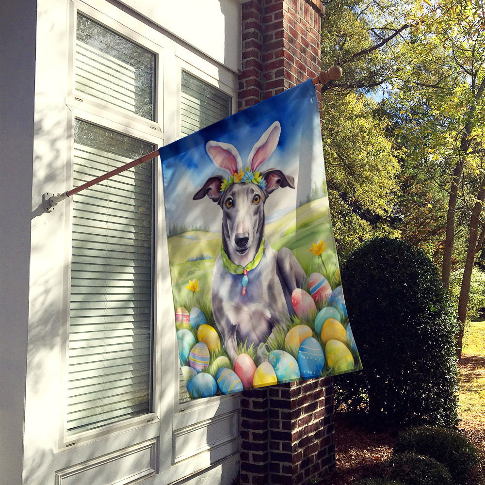 Greyhound Easter Egg Hunt House Flag 28x40 Porch Sleeve Pole Decorative Outside Yard Banner Artwork Wall Hanging, Polyester
