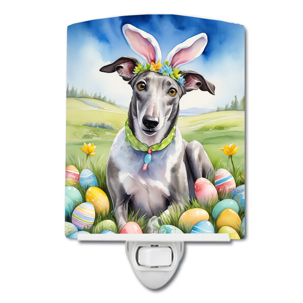 Greyhound Easter Egg Hunt Ceramic Night Light Compact, UL-Certified, Ideal for Bedroom, Bathroom, Nursery, Hallway, Kitchen, 6x4x3, Multicolor