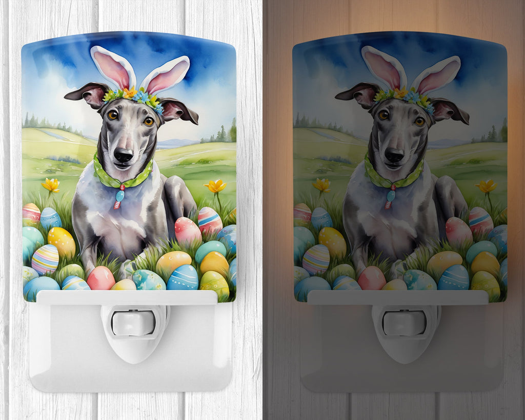 Greyhound Easter Egg Hunt Ceramic Night Light Compact, UL-Certified, Ideal for Bedroom, Bathroom, Nursery, Hallway, Kitchen, 6x4x3, Multicolor