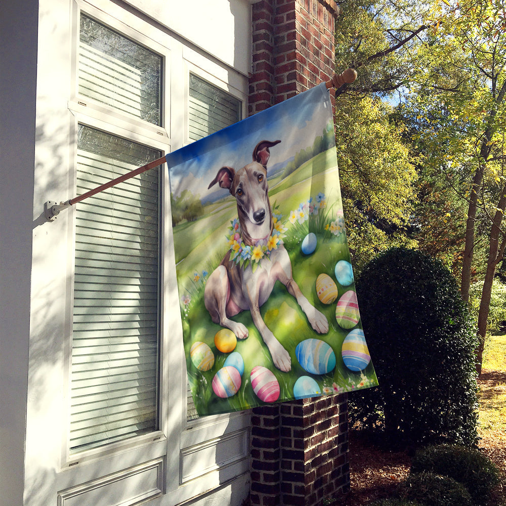 Greyhound Easter Egg Hunt House Flag 28x40 Porch Sleeve Pole Decorative Outside Yard Banner Artwork Wall Hanging, Polyester