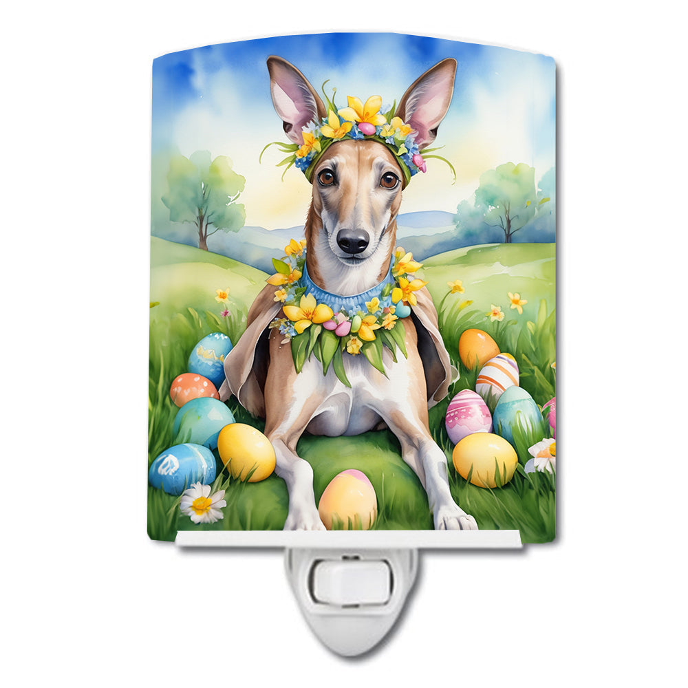 Greyhound Easter Egg Hunt Ceramic Night Light Compact, UL-Certified, Ideal for Bedroom, Bathroom, Nursery, Hallway, Kitchen, 6x4x3, Multicolor