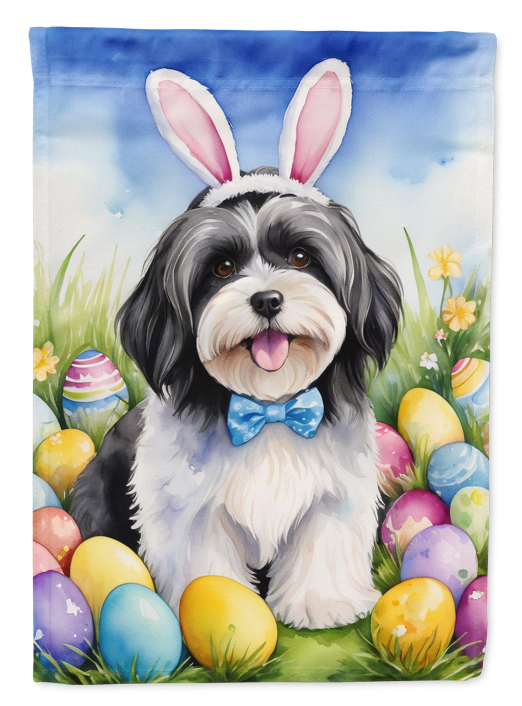 Havanese Easter Egg Hunt House Flag 28x40 Porch Sleeve Pole Decorative Outside Yard Banner Artwork Wall Hanging, Polyester