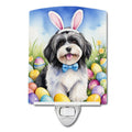 Havanese Easter Egg Hunt Ceramic Night Light Compact, UL-Certified, Ideal for Bedroom, Bathroom, Nursery, Hallway, Kitchen, 6x4x3, Multicolor