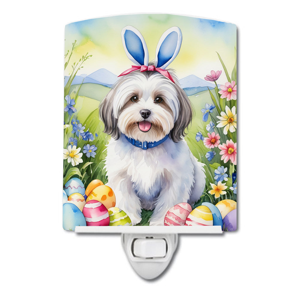 Havanese Easter Egg Hunt Ceramic Night Light Compact, UL-Certified, Ideal for Bedroom, Bathroom, Nursery, Hallway, Kitchen, 6x4x3, Multicolor