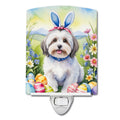 Havanese Easter Egg Hunt Ceramic Night Light Compact, UL-Certified, Ideal for Bedroom, Bathroom, Nursery, Hallway, Kitchen, 6x4x3, Multicolor